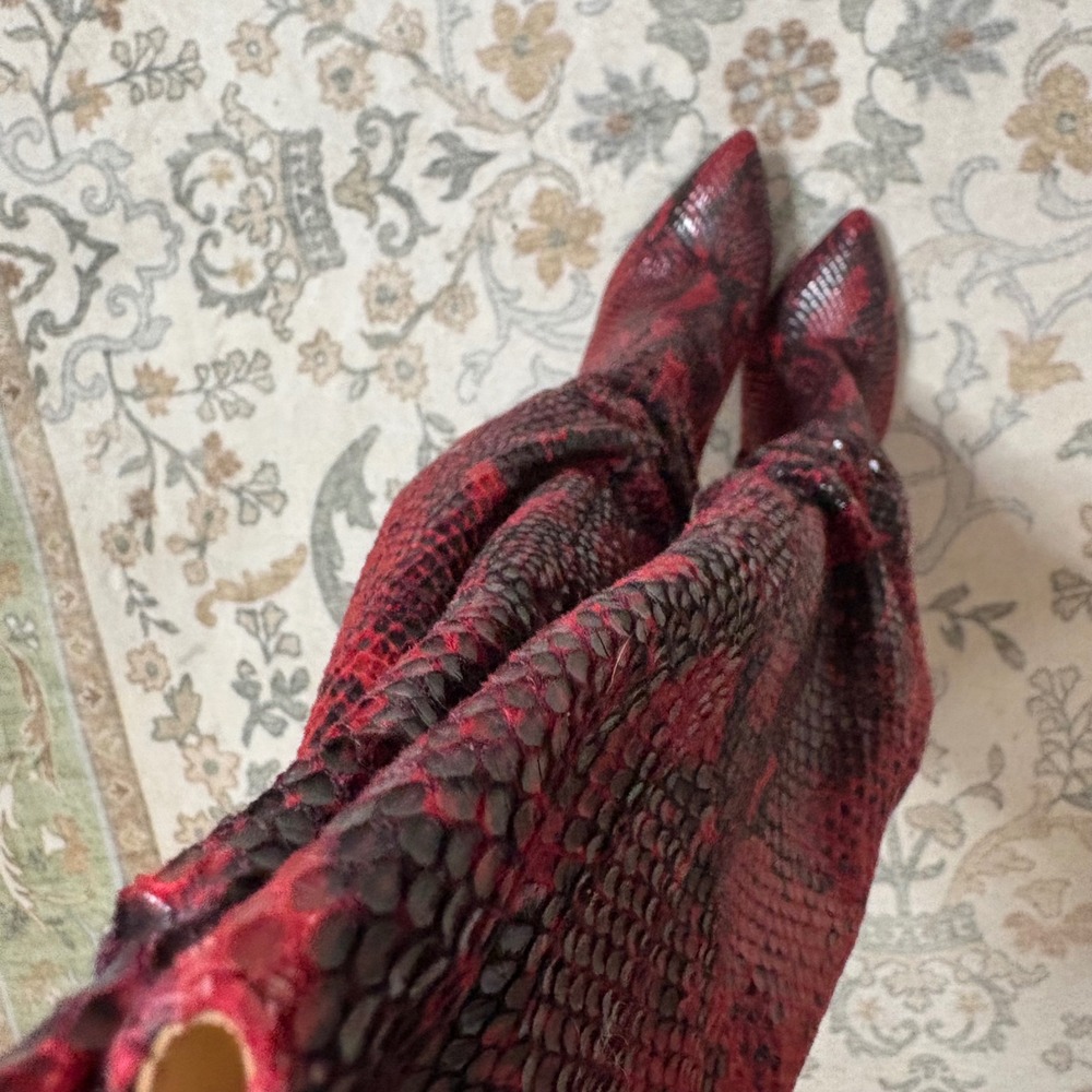 Jessica Simpson Red Snakeskin Over The Knee Slouch Stiletto Boots 7.5M 38 - Picture 8 of 10